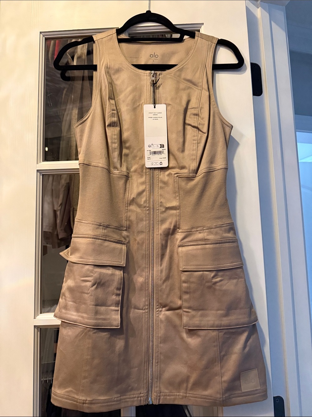 ALO Yoga Beige Zip-Front Mini Dress with Utility Pockets
